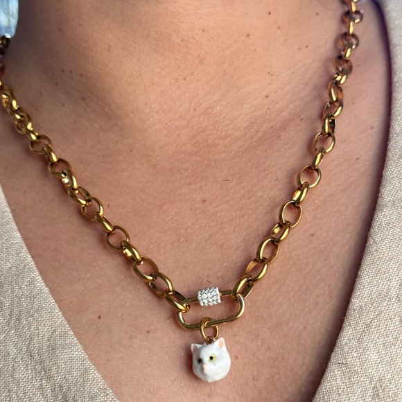 Gold Cat Charm Necklace - Picture 3 of 5